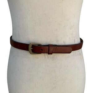 Lyntone Vintage Brown Top Grain Cowhide Leather Skinny Belt Brass Buckle Size 32